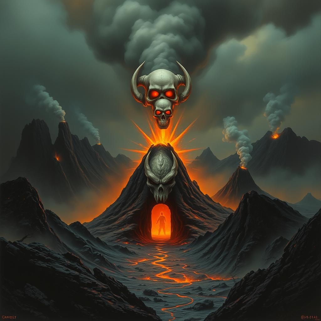 Grimdark Volcano: Hell's Gate in Retro Fantasy Art