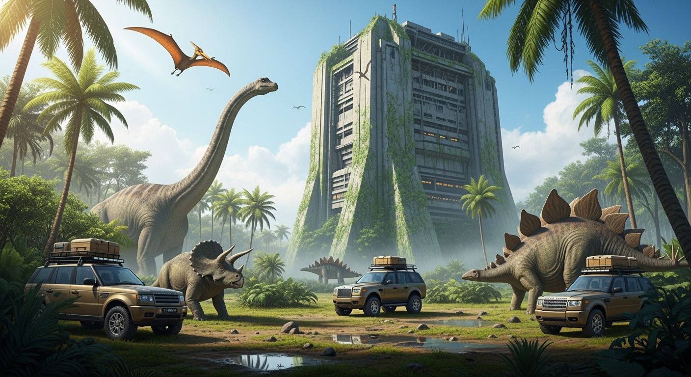 Futuristic Jungle Bunker with Dinosaurs