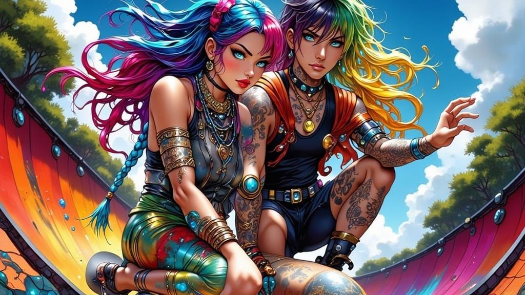 Anime Skateboarders in Punk Rock Style