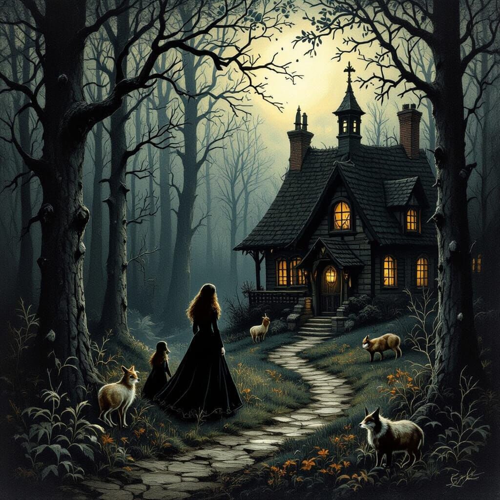 Ravens in Mystical Forest: Gothic Dark Academia Artwork