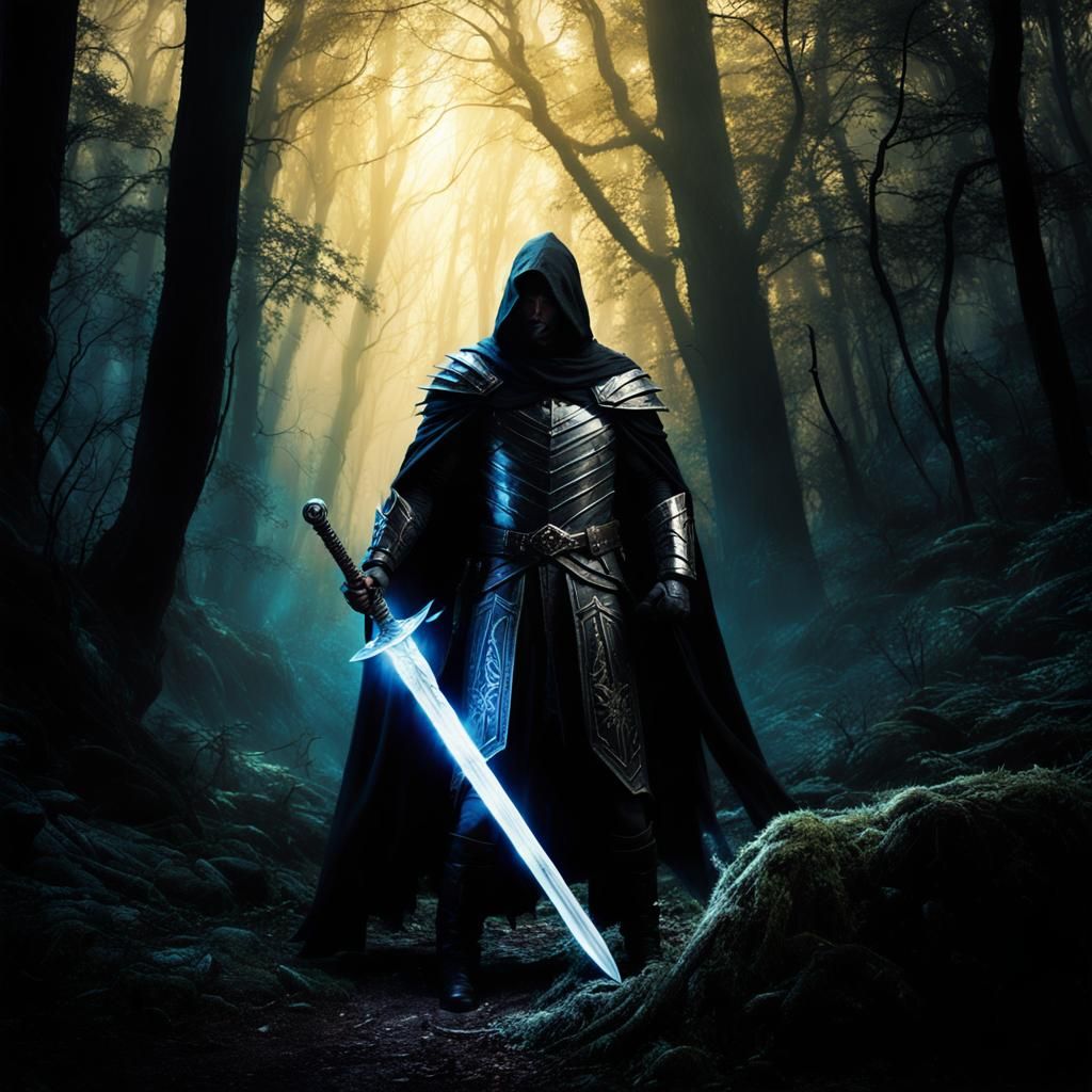 eldrich knight holding a magic sword in his right hand