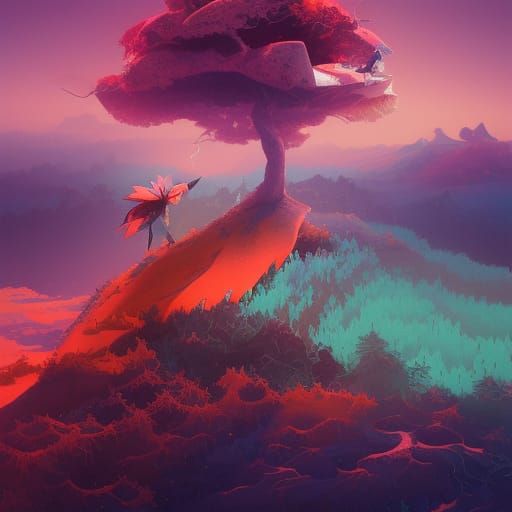 Yin and Yang Landscape in Japanese Art Style