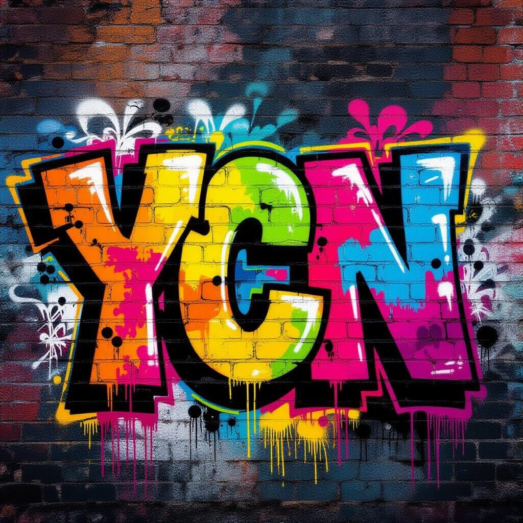 Vibrant Graffiti Mural With YCN Letters in Chaotic Style