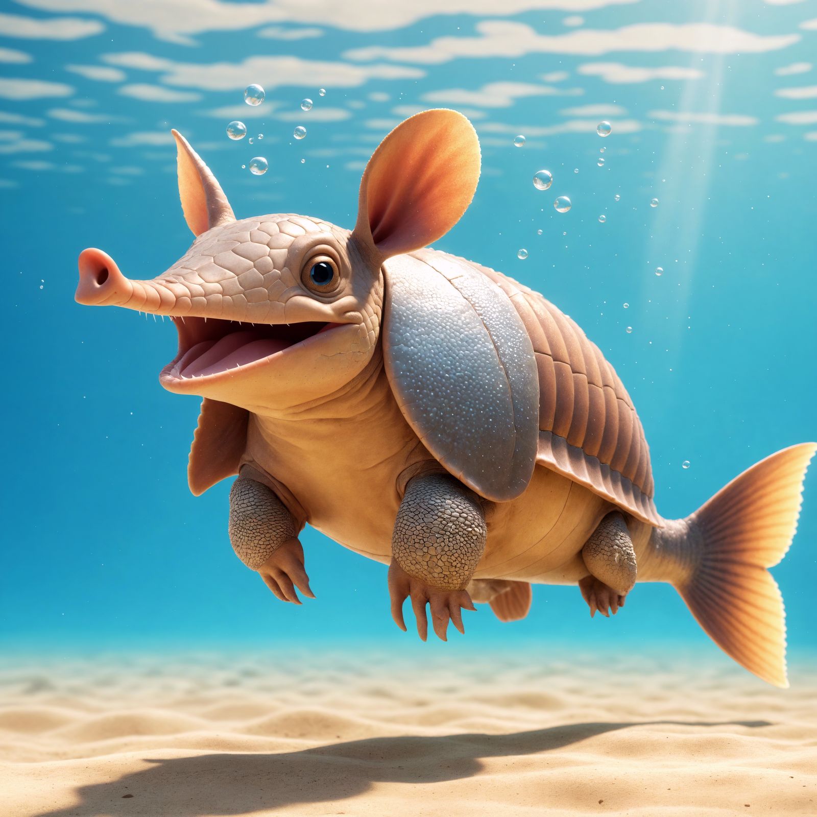 Armadillo-Fish Hybrid in Clear Water: CGI Animation