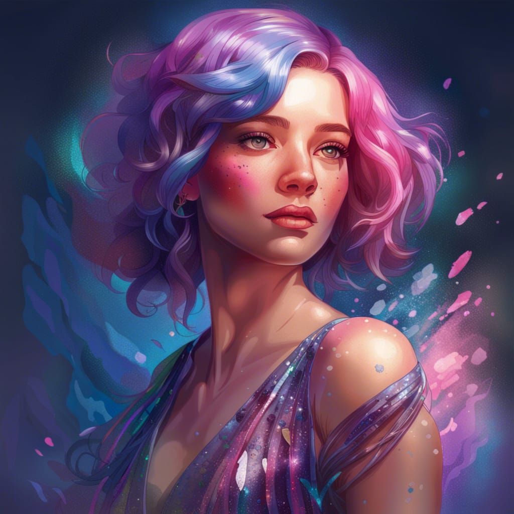Girl with Glitter Dress: Hyperdetailed Art Nouveau Portrait