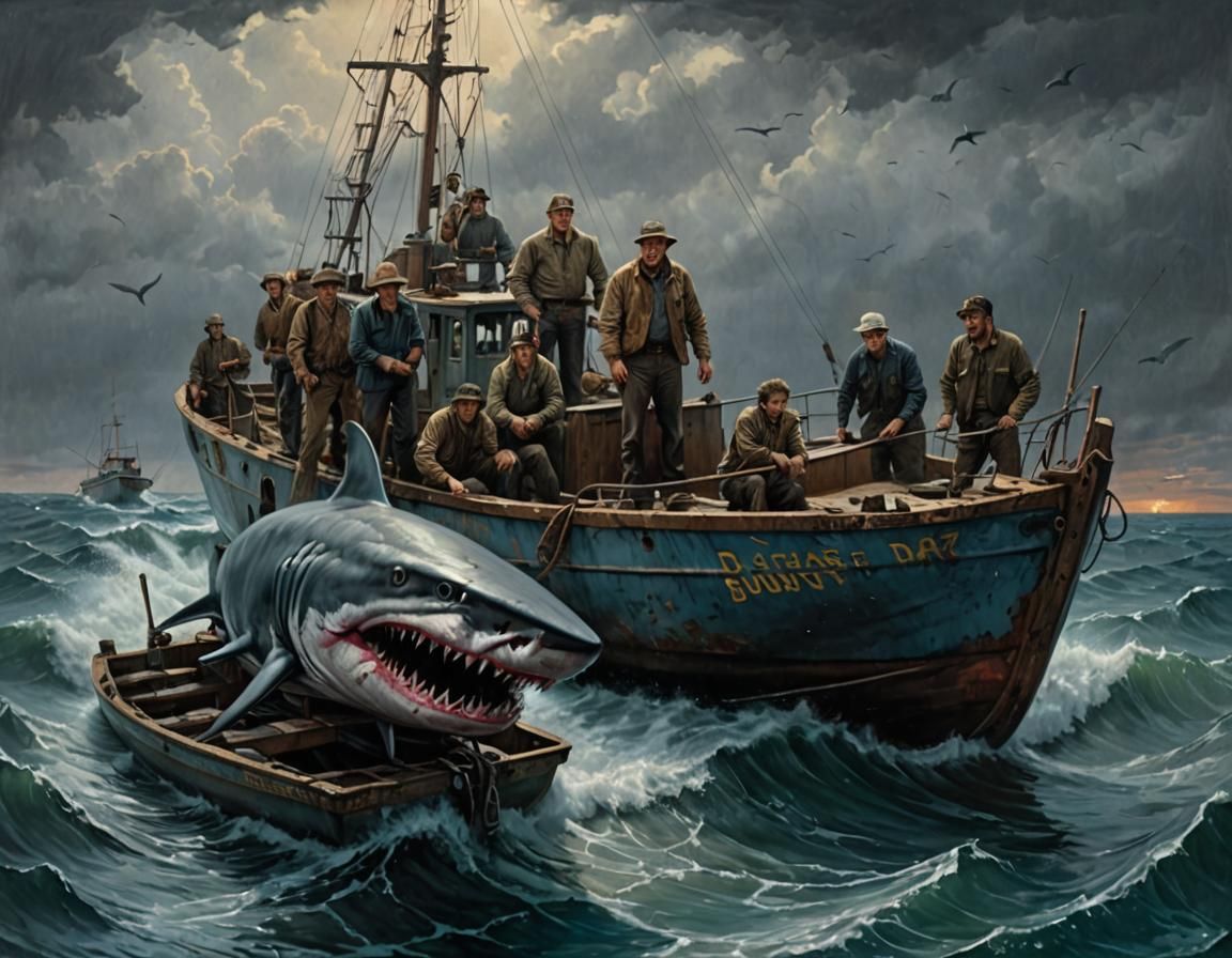 Jaws: Sinister Fishing Boat Scene by Rutkowski, Gurney
