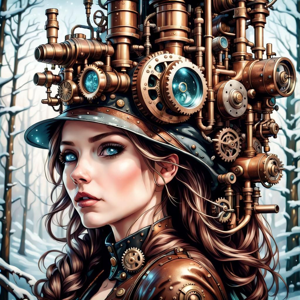 Steampunk Girl in Winter Wonderland