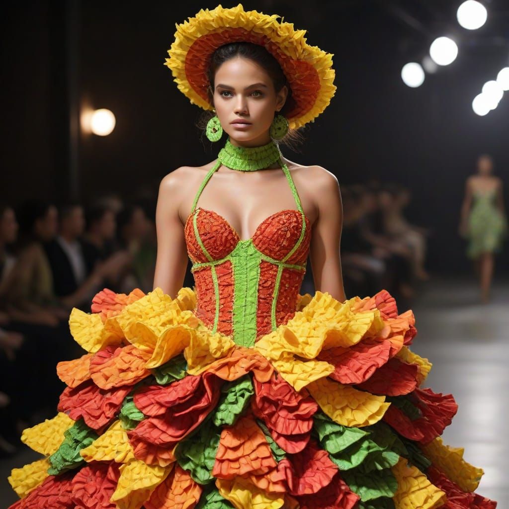 Haute Couture Taco Dress on Runway, Editorial Style