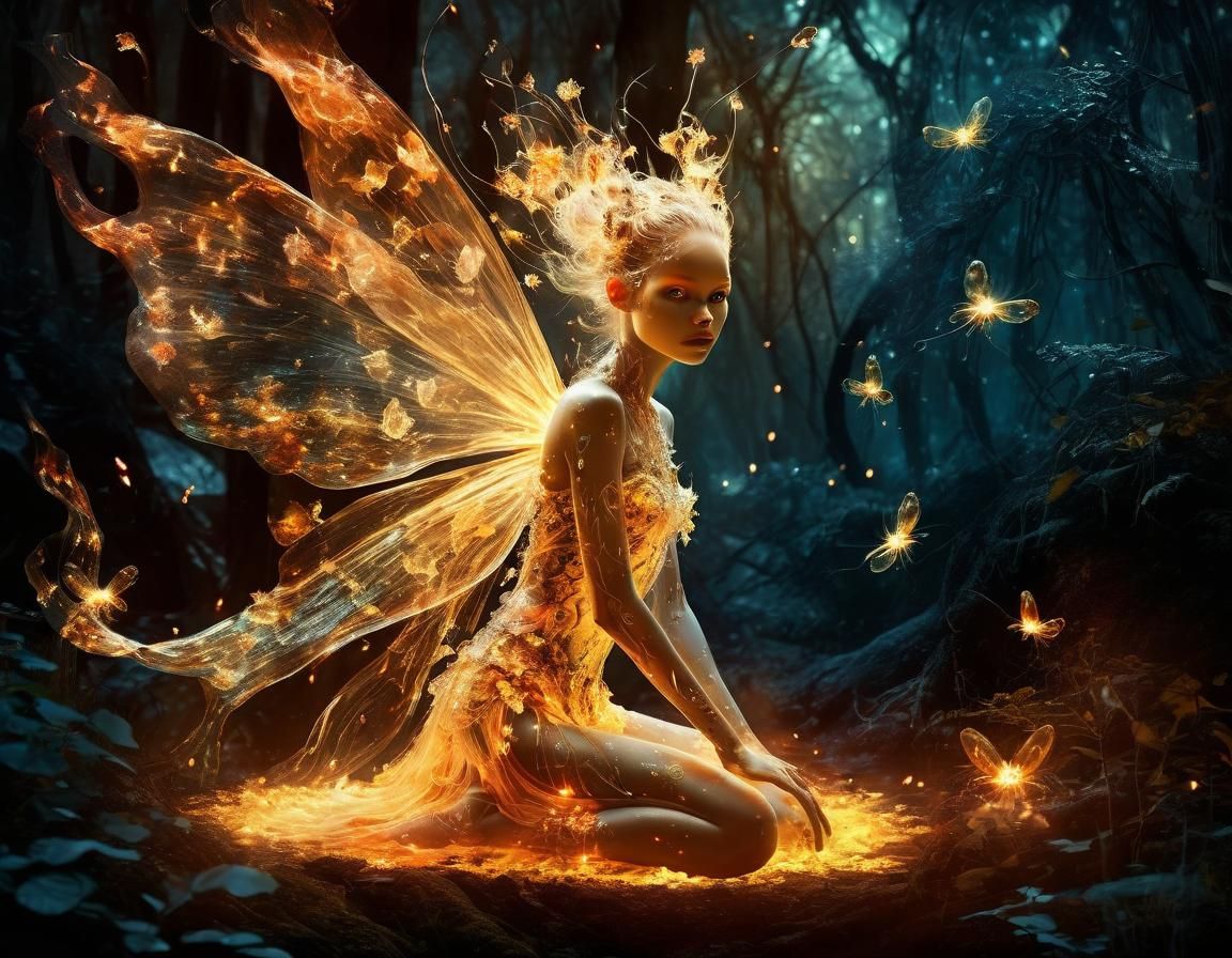 Fire Fairy in Enchanted Forest: A Digital Painting