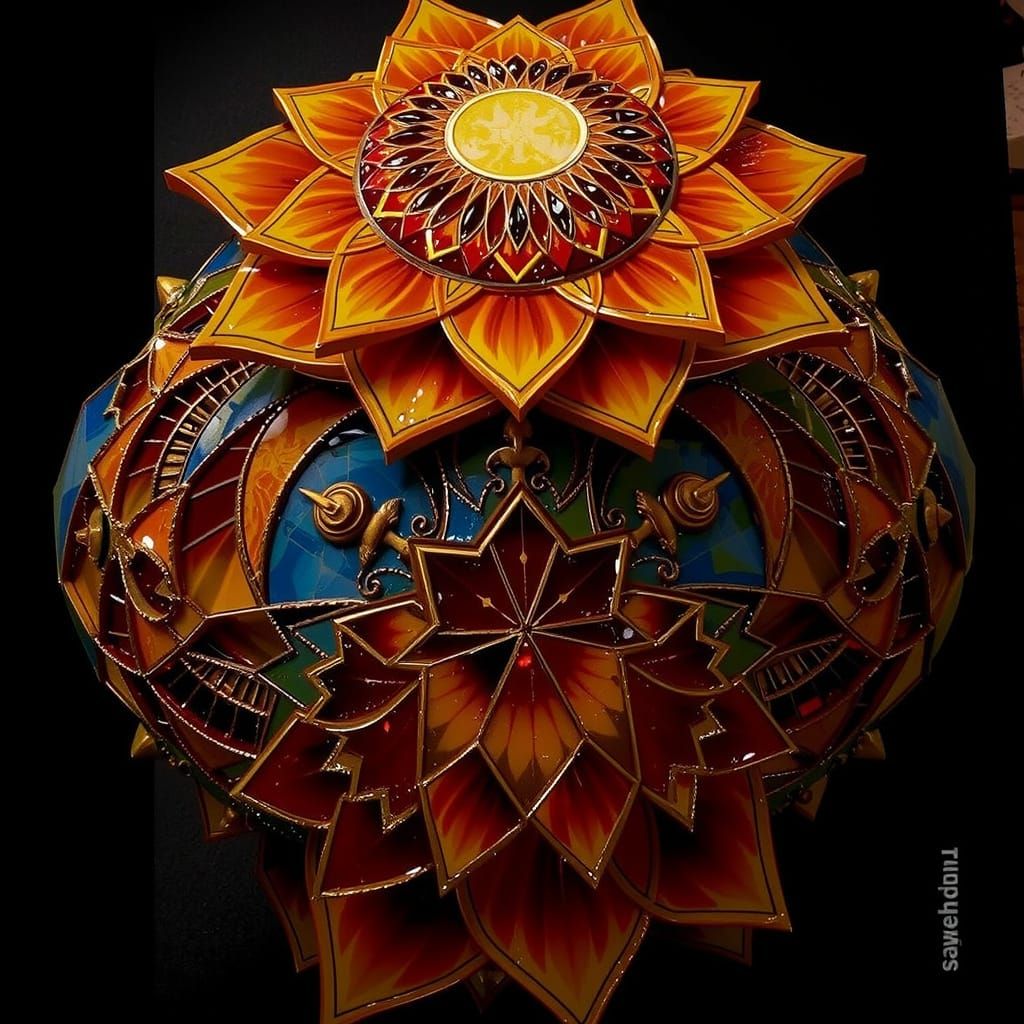 Intricate Cosmatesque Mosaic Pattern with Gold, Blue, and Re...