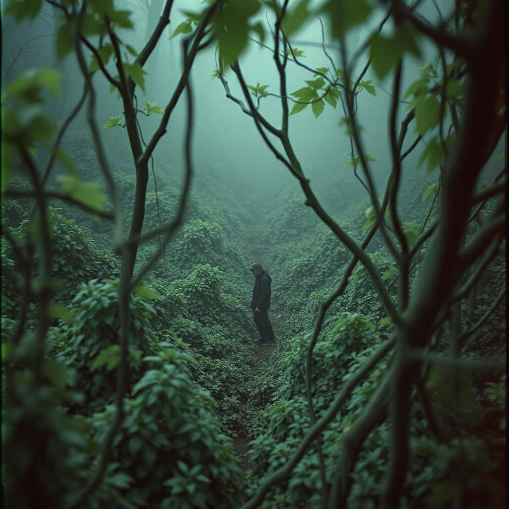 Miniature Person Lost in Mysterious Forest