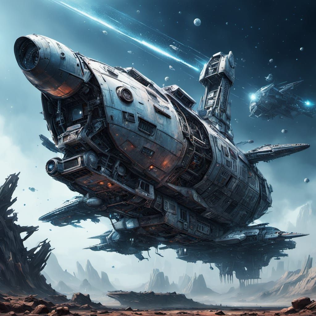 Surreal Spaceship Emerges from Cracked Wall in a Masterpiece...