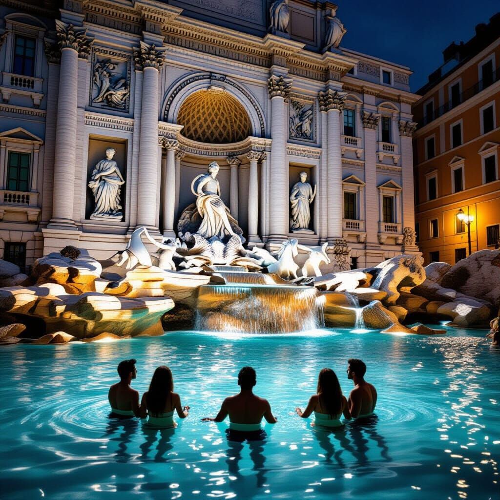 Trevi Fountain Realistic Cinematic Film Still
