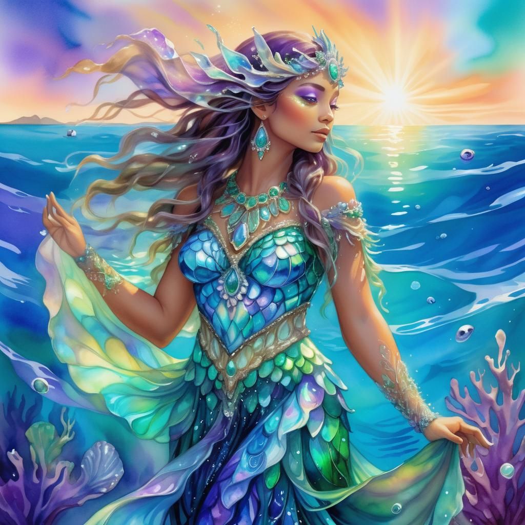 Ethereal Sea Maiden: Pania of the Reef in Watercolor