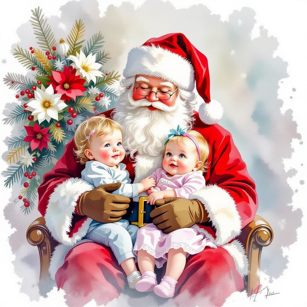 Ethereal Christmas Scene: Babies on Santa's Lap