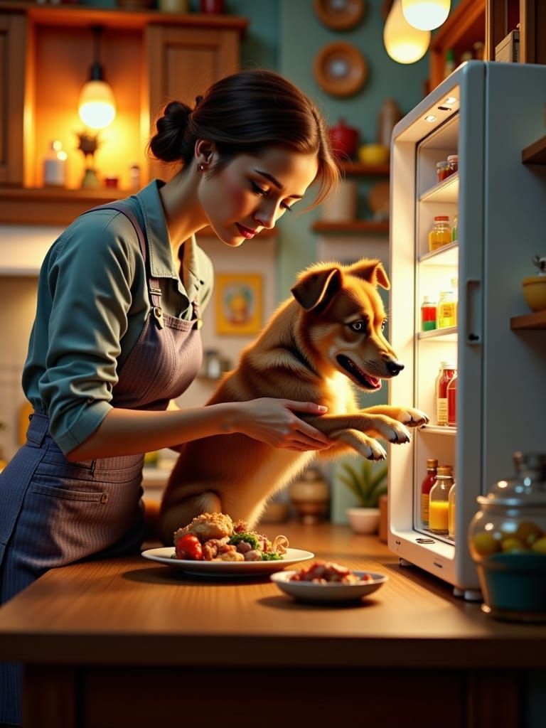 Angry Housewife Confronts Dog Stealing Pork Chop