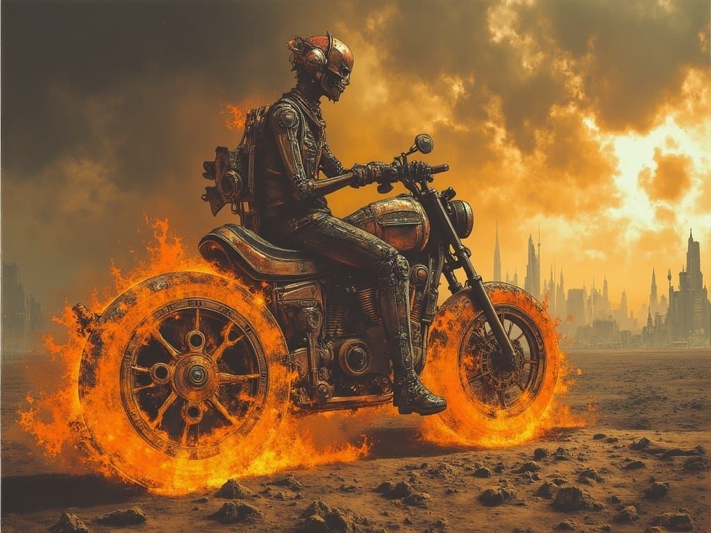Cyberpunk Ghost Rider in a Desolate Wasteland