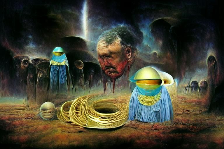 Saturn's Rings Engulfing a Person in Beksinski Style