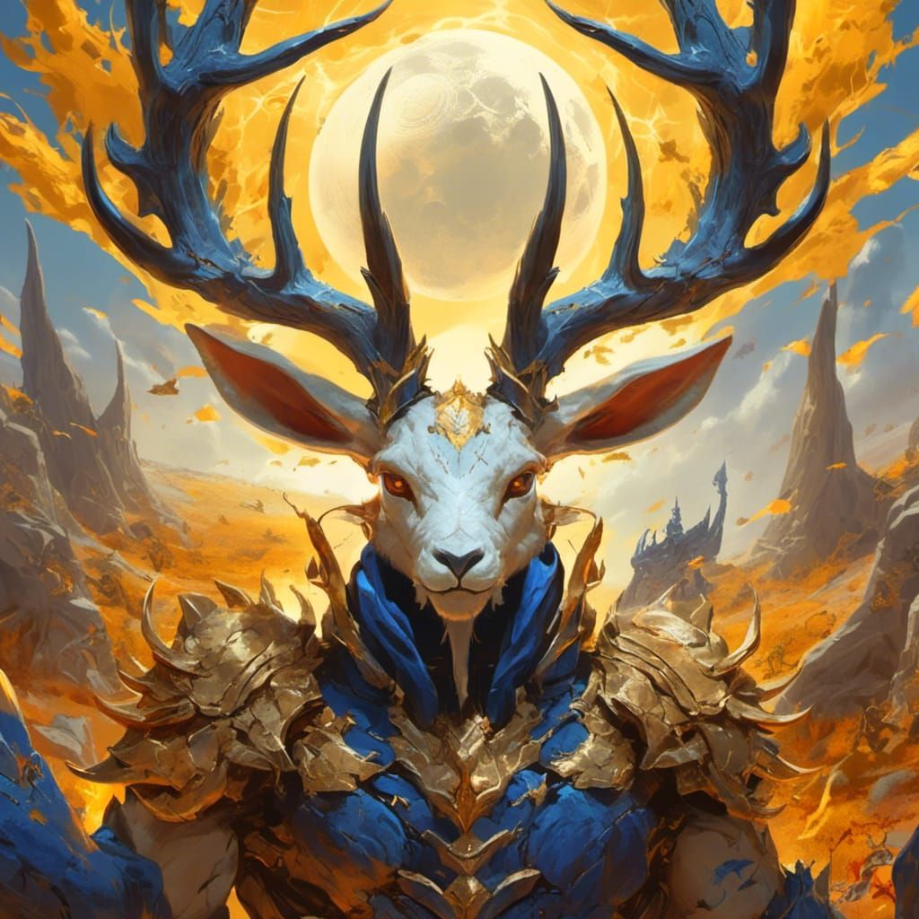 Ominous Crystal War Jackalope in Detailed Matte Painting