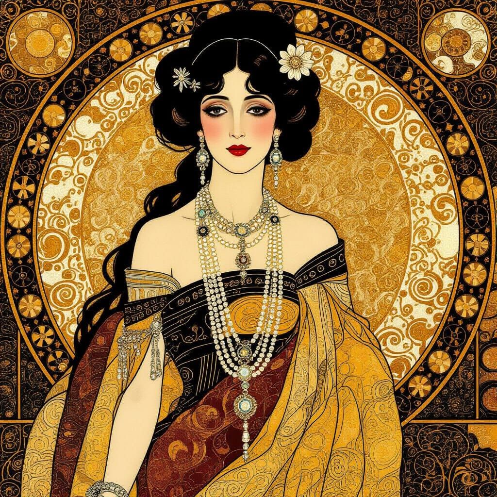 Golden Mosaic Portrait in Klimt's Decorative Style
