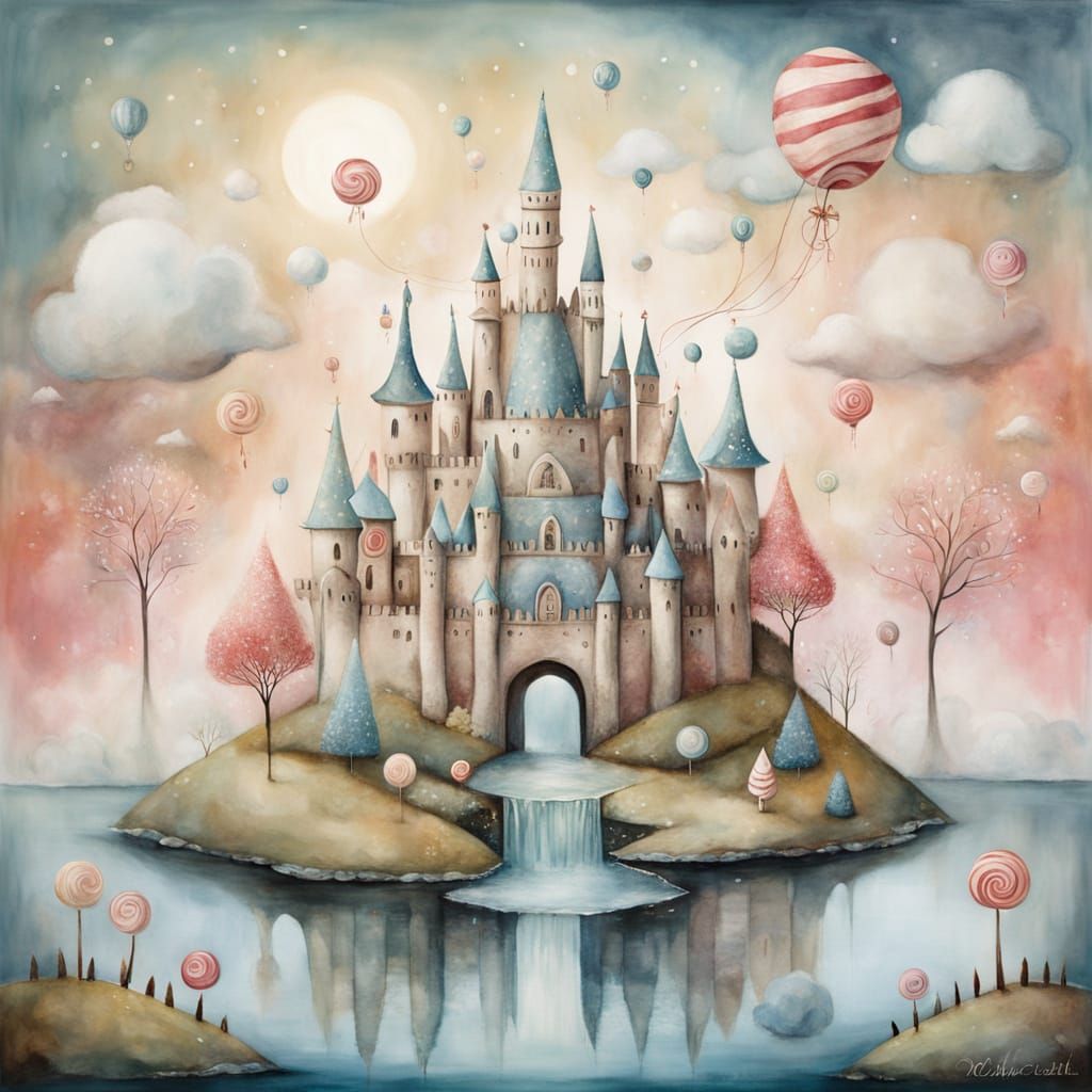 Whimsical Ice Cream Castle in Watercolor Dreamscape