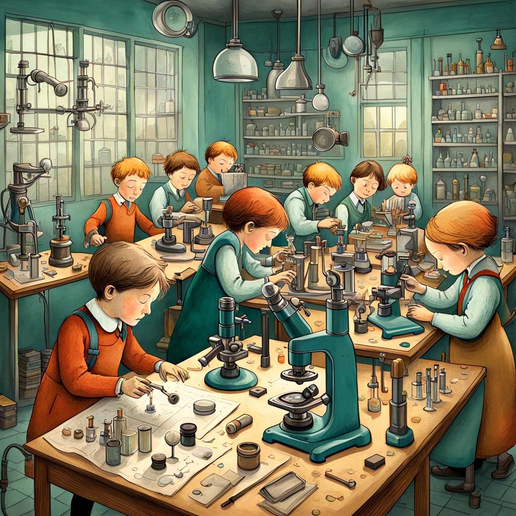 Children's Science Lab: A Whimsical Fantasy Illustration