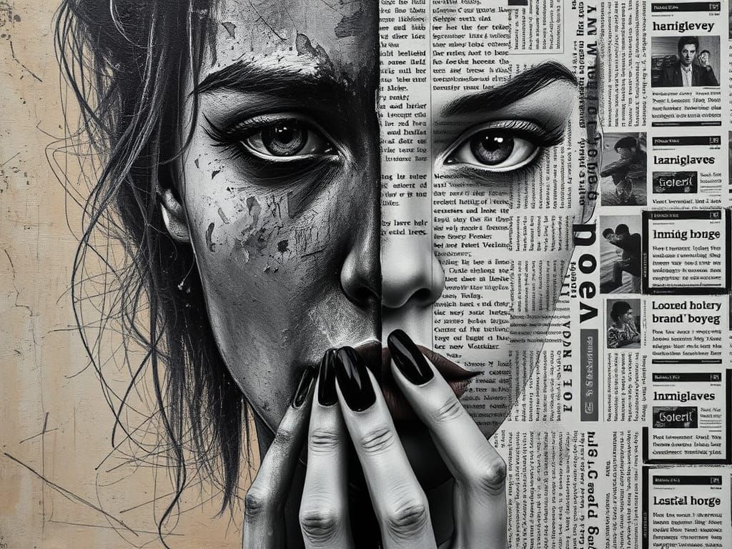 Split Portrait: Impressionistic Texture and Collage Realism