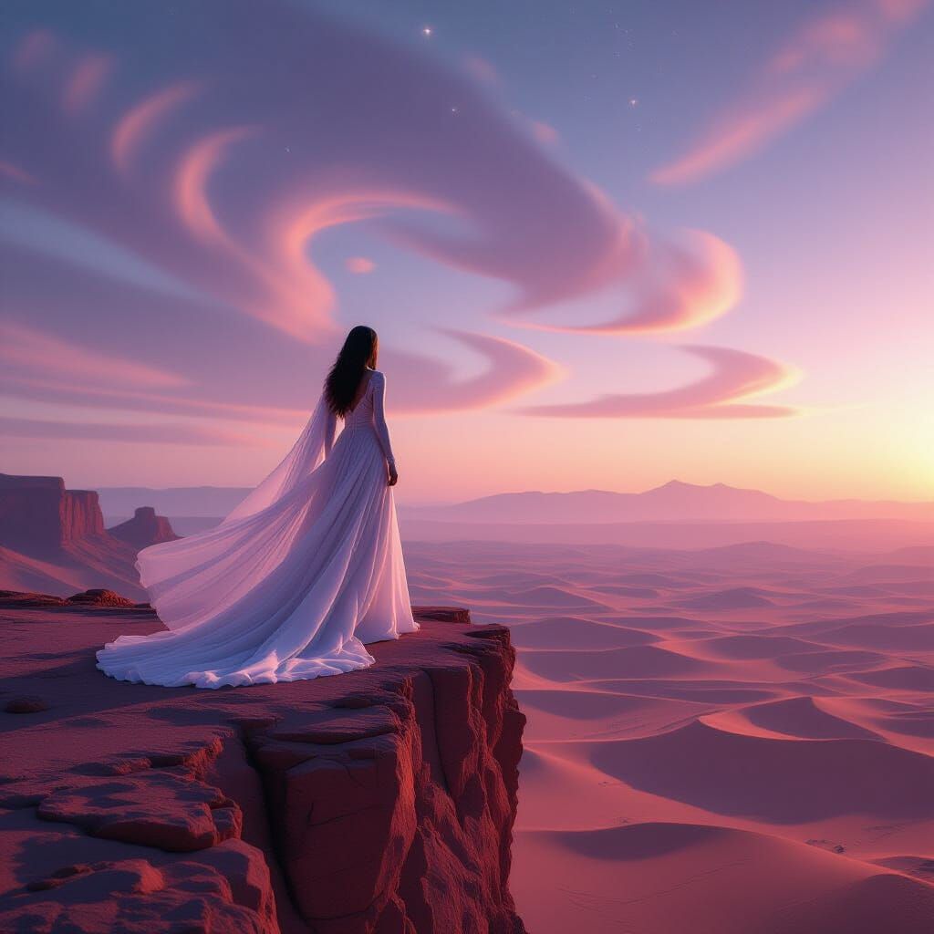 Ethereal Figure on Alien Cliff Edge