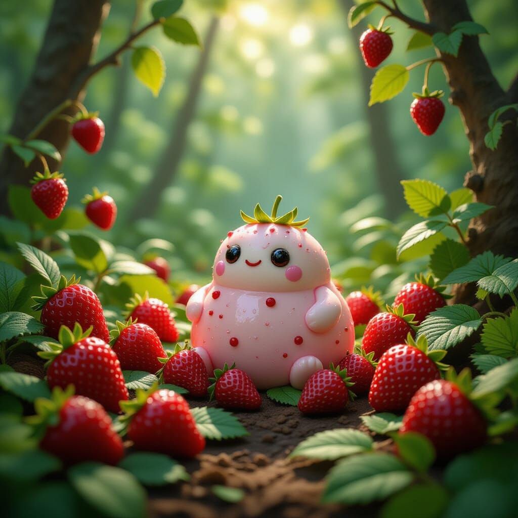 Strawberry Pudding Creature in Enchanted Forest