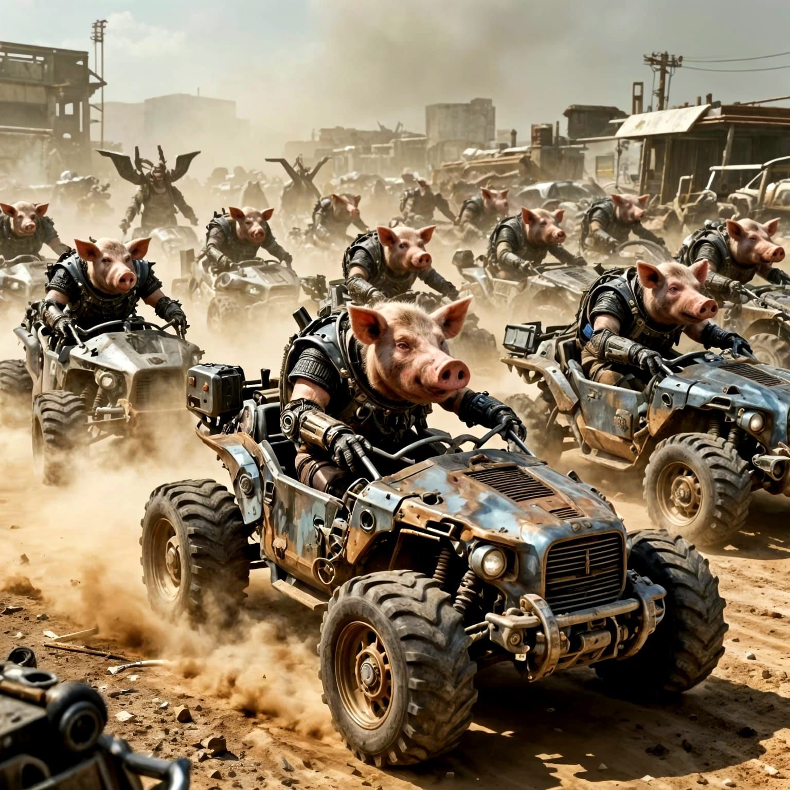 Ork Pig-Headed Drivers in Cyberpunk Junkyard Car Race