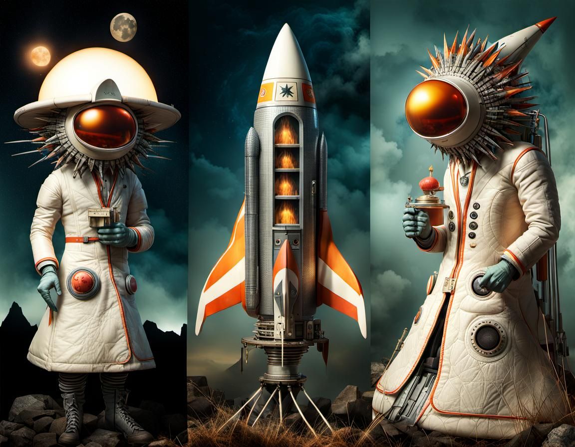 Magical Surreal Rockets in Ethereal Landscape