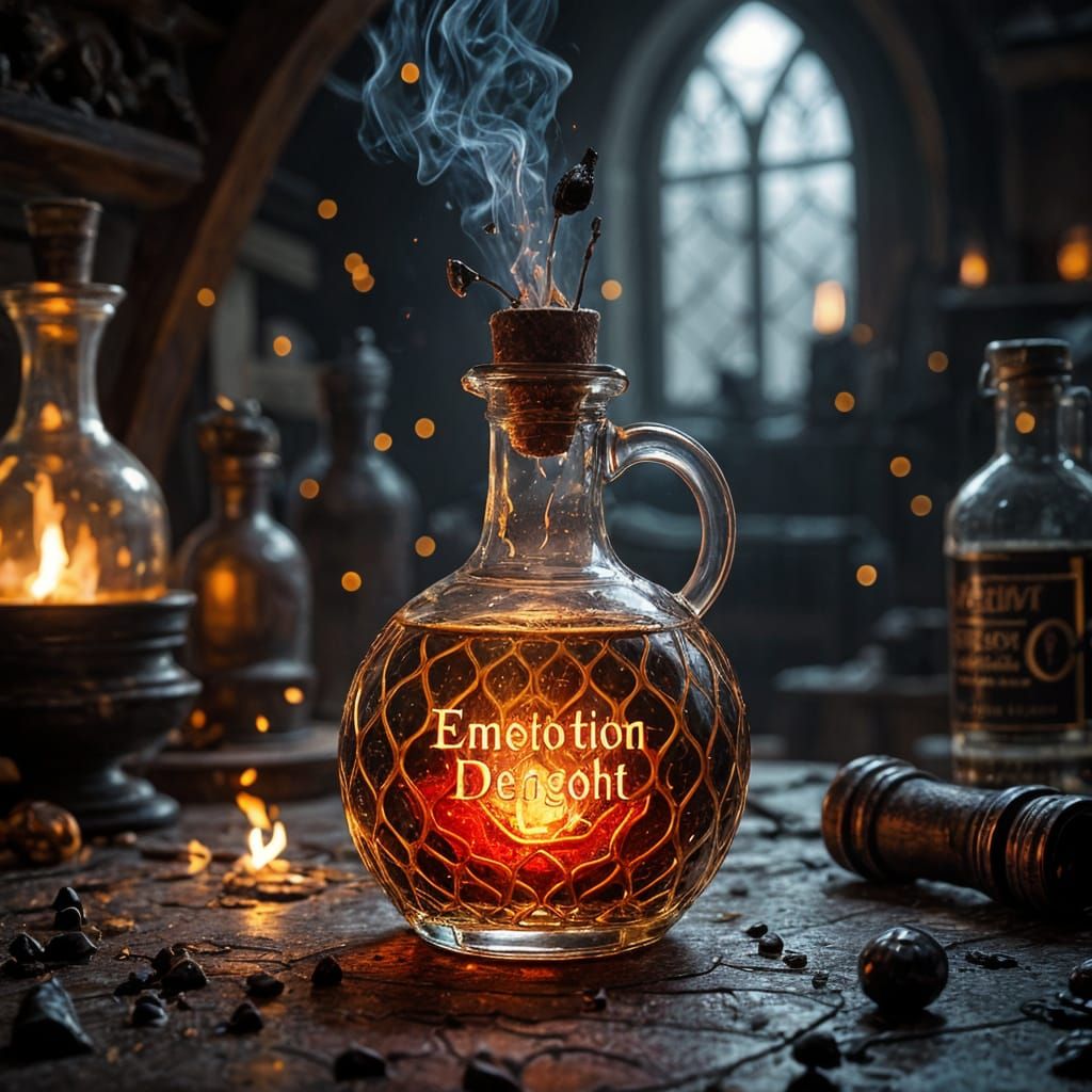 Fiery Red-Gold Potion in Dragon-Scale Bottle