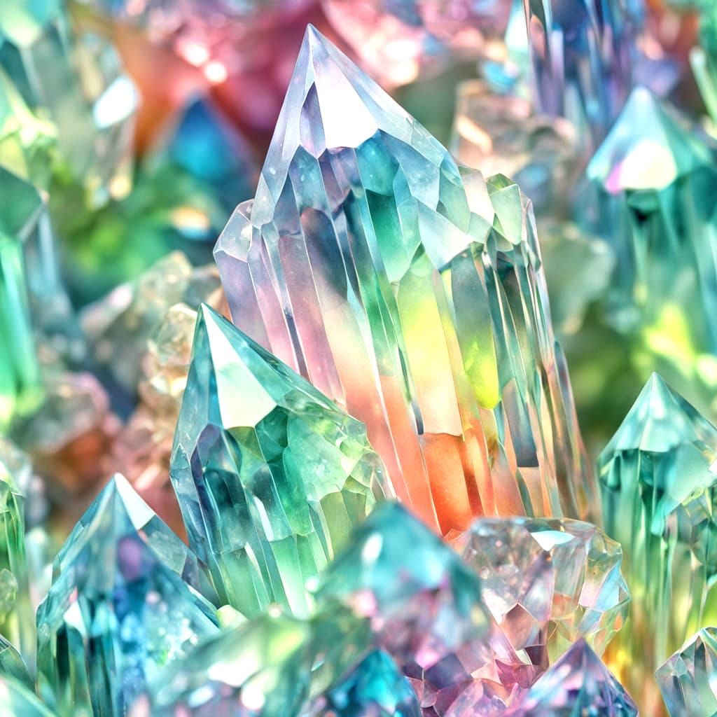 Pastel Crystals Macro Close-Up in Dadaism Style