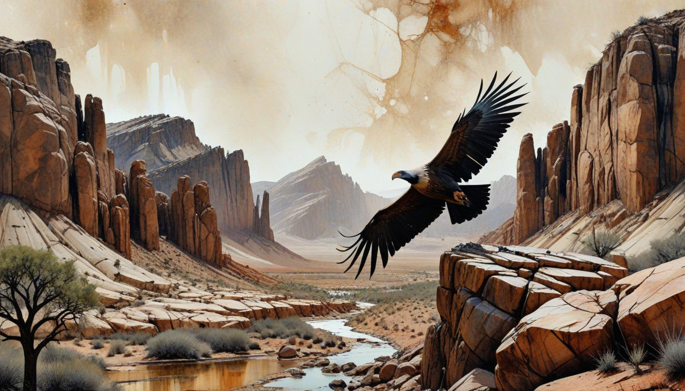 Vulture Amidst Arizona Desert Landscapes in Earthy Tones