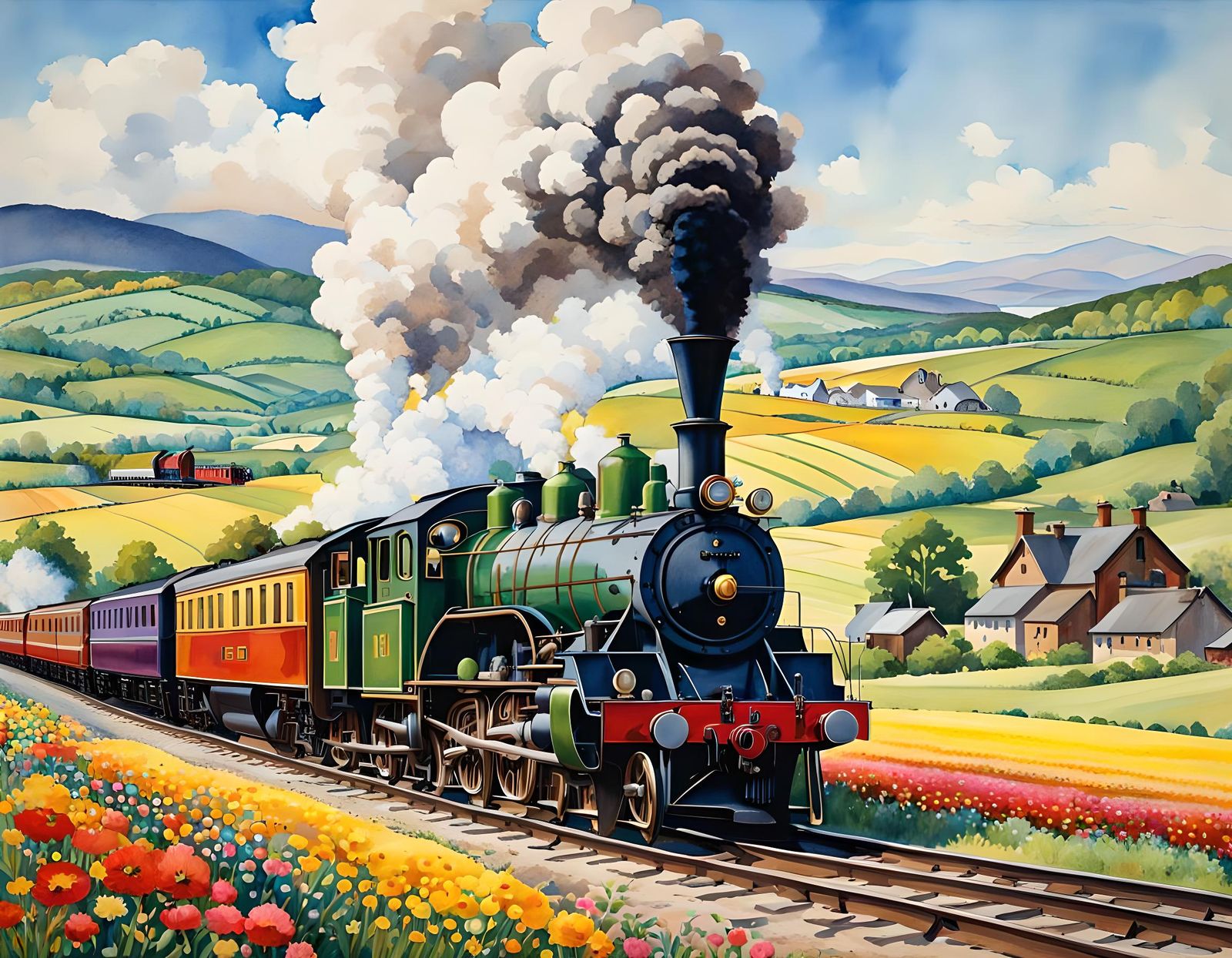 Steam Train Journey Through Rural Landscape