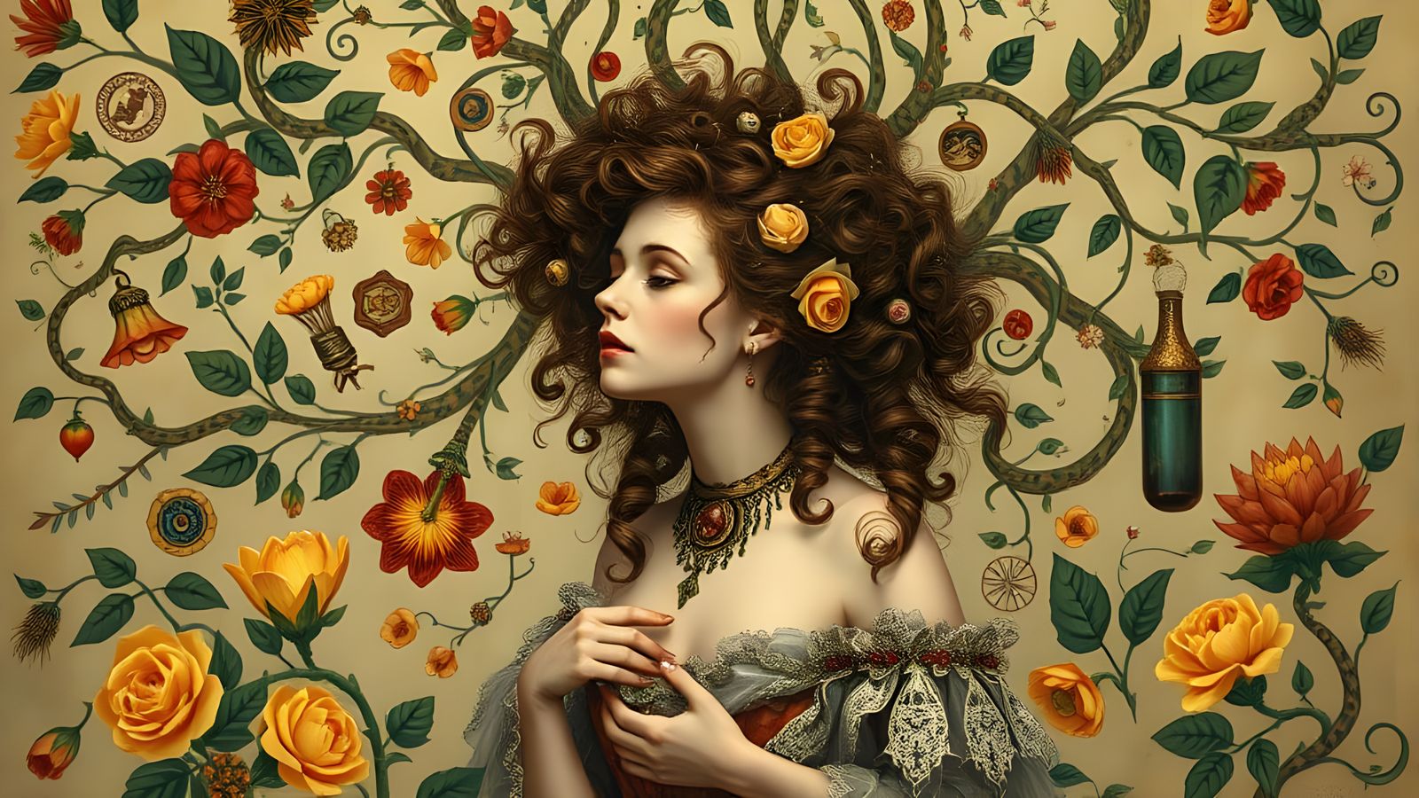 Pre-Raphaelite Mind Map in Detailed Matte Painting Style