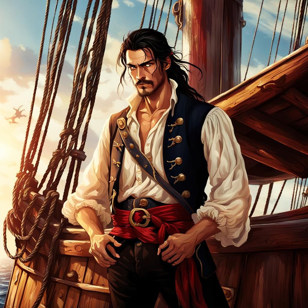 Brooding Pirate on Weathered Ship Deck