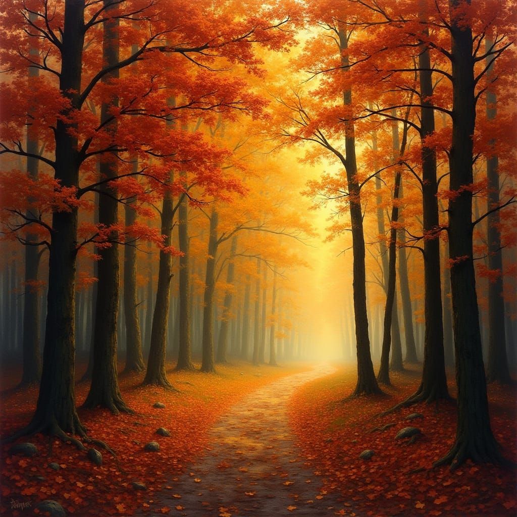 Autumnal Forest Dusk in Vibrant Colors