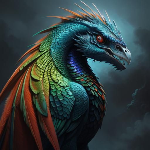 Dragon Woman with Peacock Feathers, Digital Matte Painting