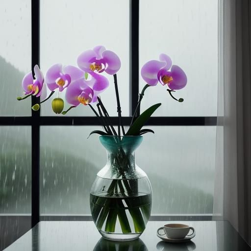 Rainy Day Orchid Still Life by Window