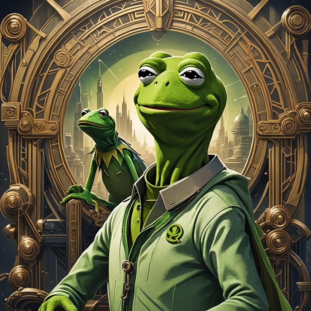 Kermit the Frog in Dystopian Art Deco Style