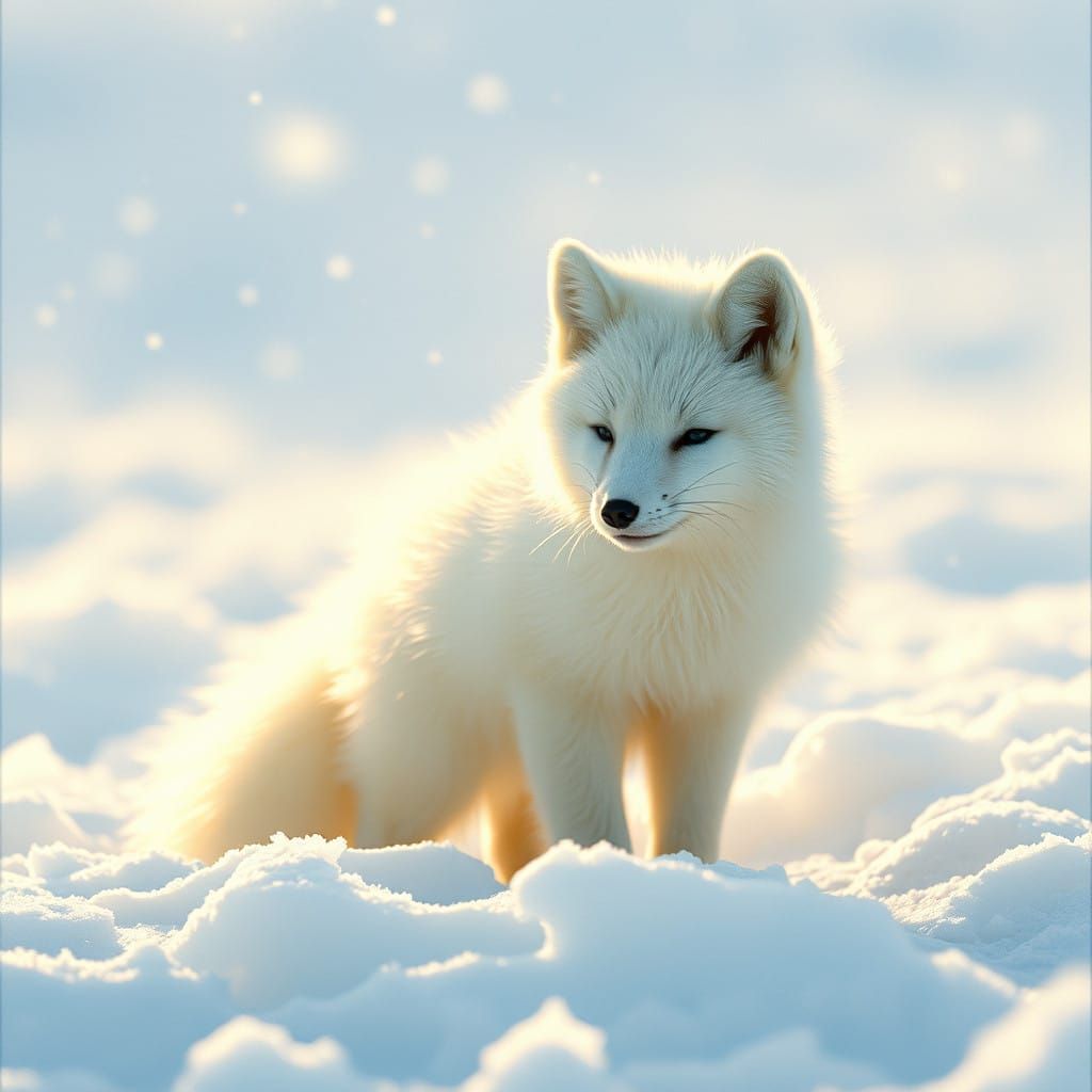 Serene Baby White Fox in Antarctic Snowscape, Shot on 35mm F...