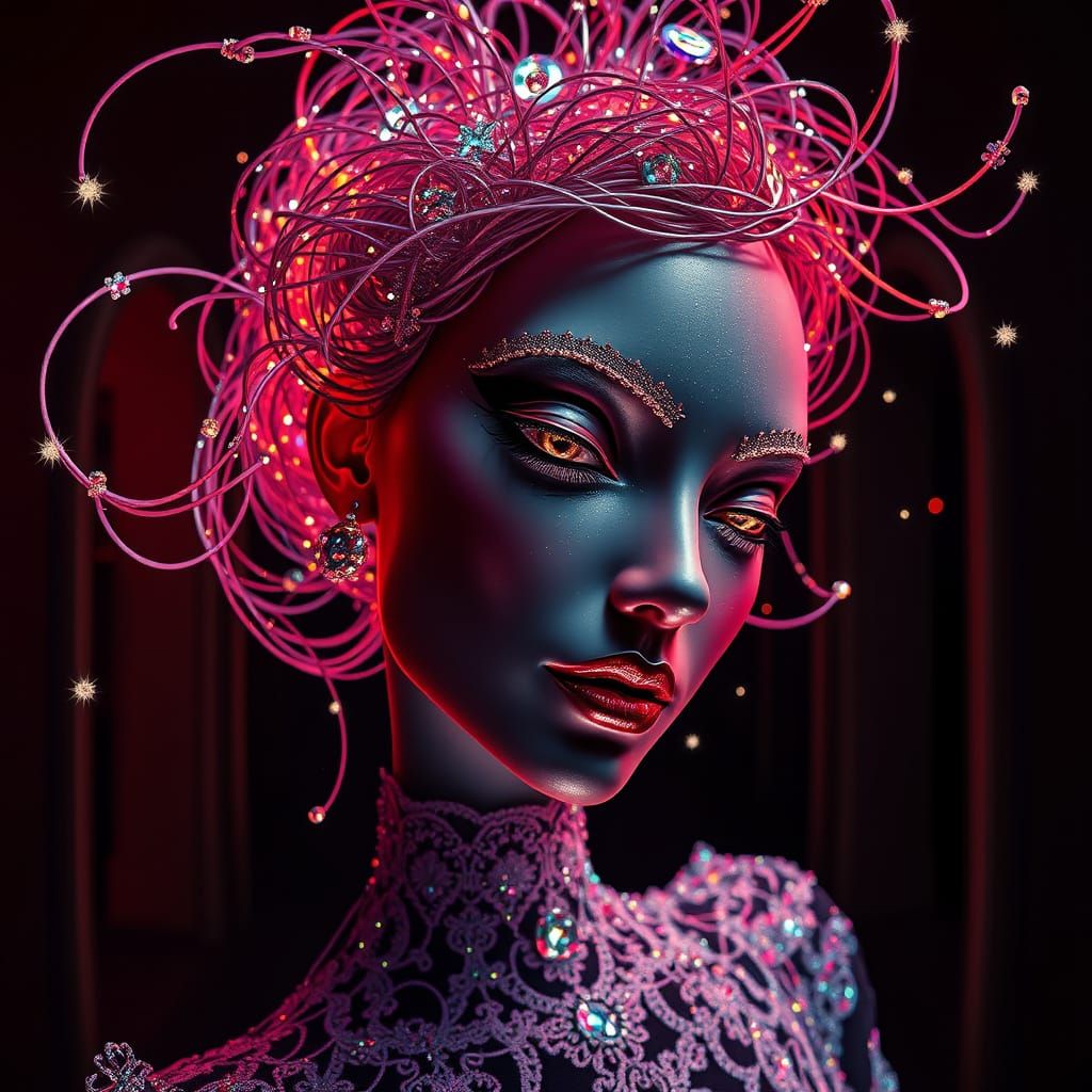 Surreal Wired Figure in Dreamlike Polychrome Style