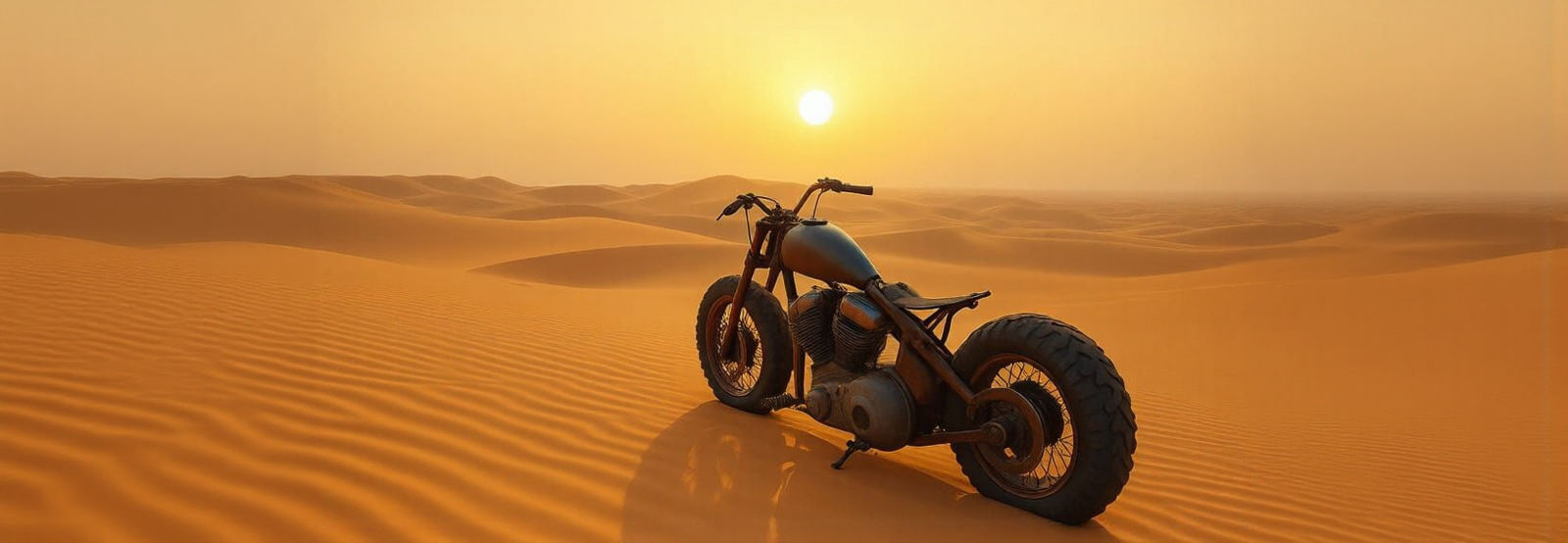 Rusted Motorcycle Wreckage in Arabian Desert Sands