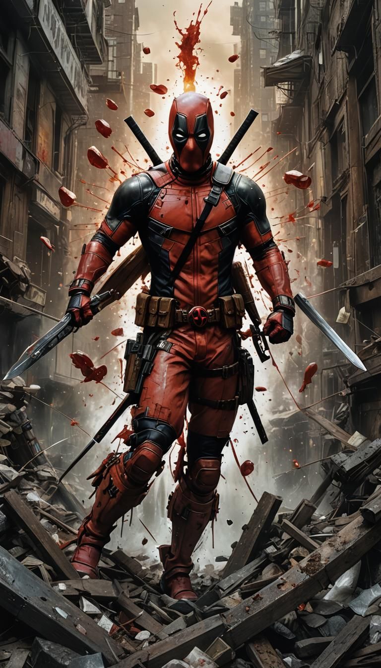 Angelic Fury: Deadpool in Hyperrealistic Chiaroscuro