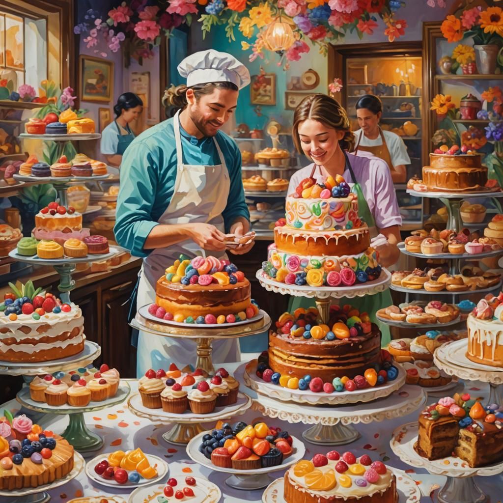 Bakery Masterpiece in Vibrant Oil Painting Style