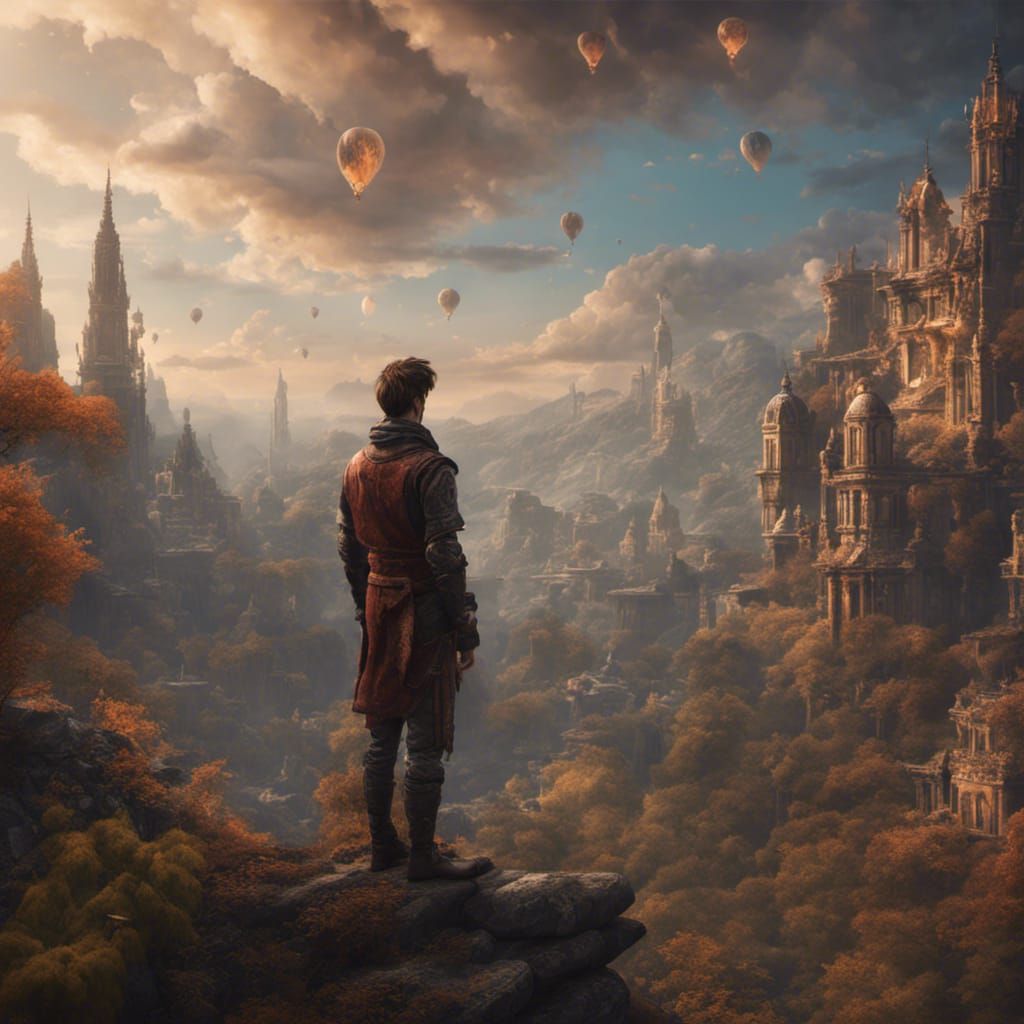 Dreamy Young Man in Detailed Matte Painting