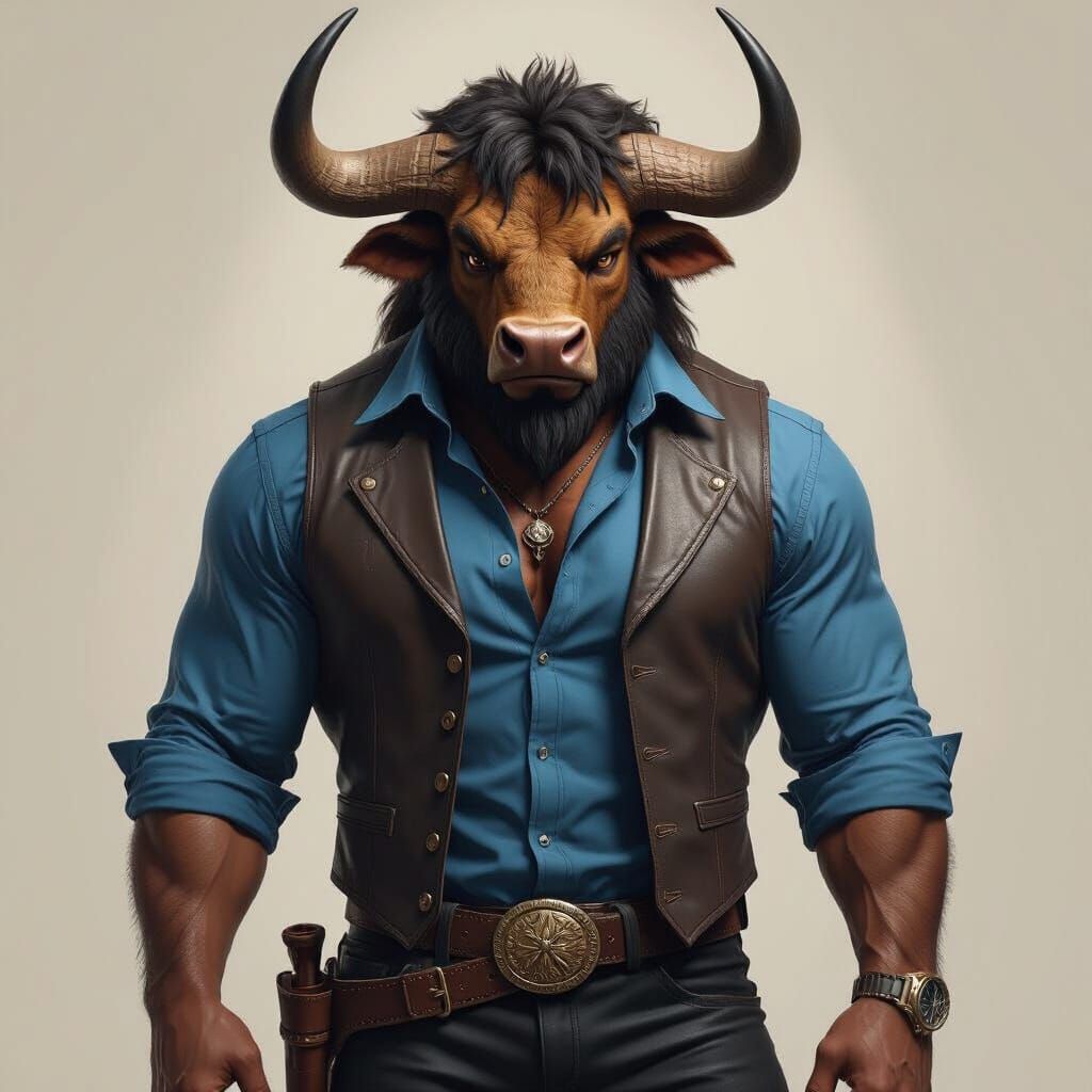 Human-Bison Hybrid in Western Wear - Fantasy Concept Art