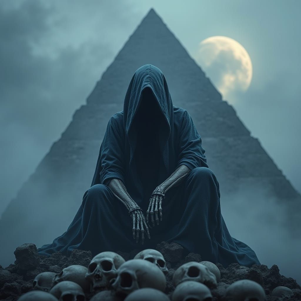 Spectral Grim Reaper in Melancholic Pose with Monolithic Pyr...