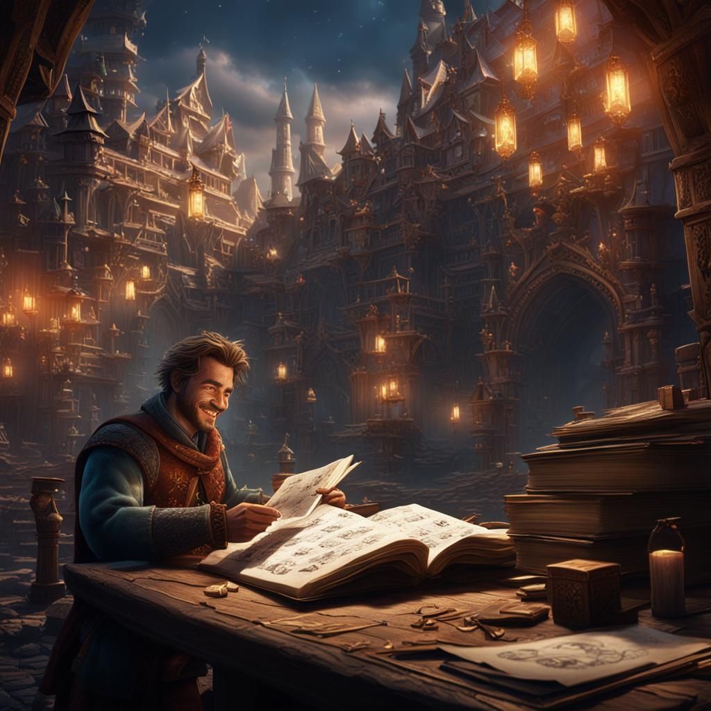 Smiling Student Reads Test Score: Detailed Digital Painting